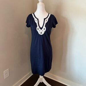 Preppy Navy Dress with White Accents